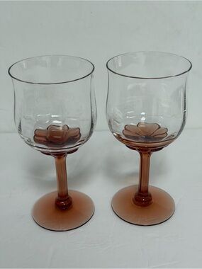 FOSTORIA Gazebo Rust Stemmed Wine Glasses Set of 2 Vintage Height 5 3/4”